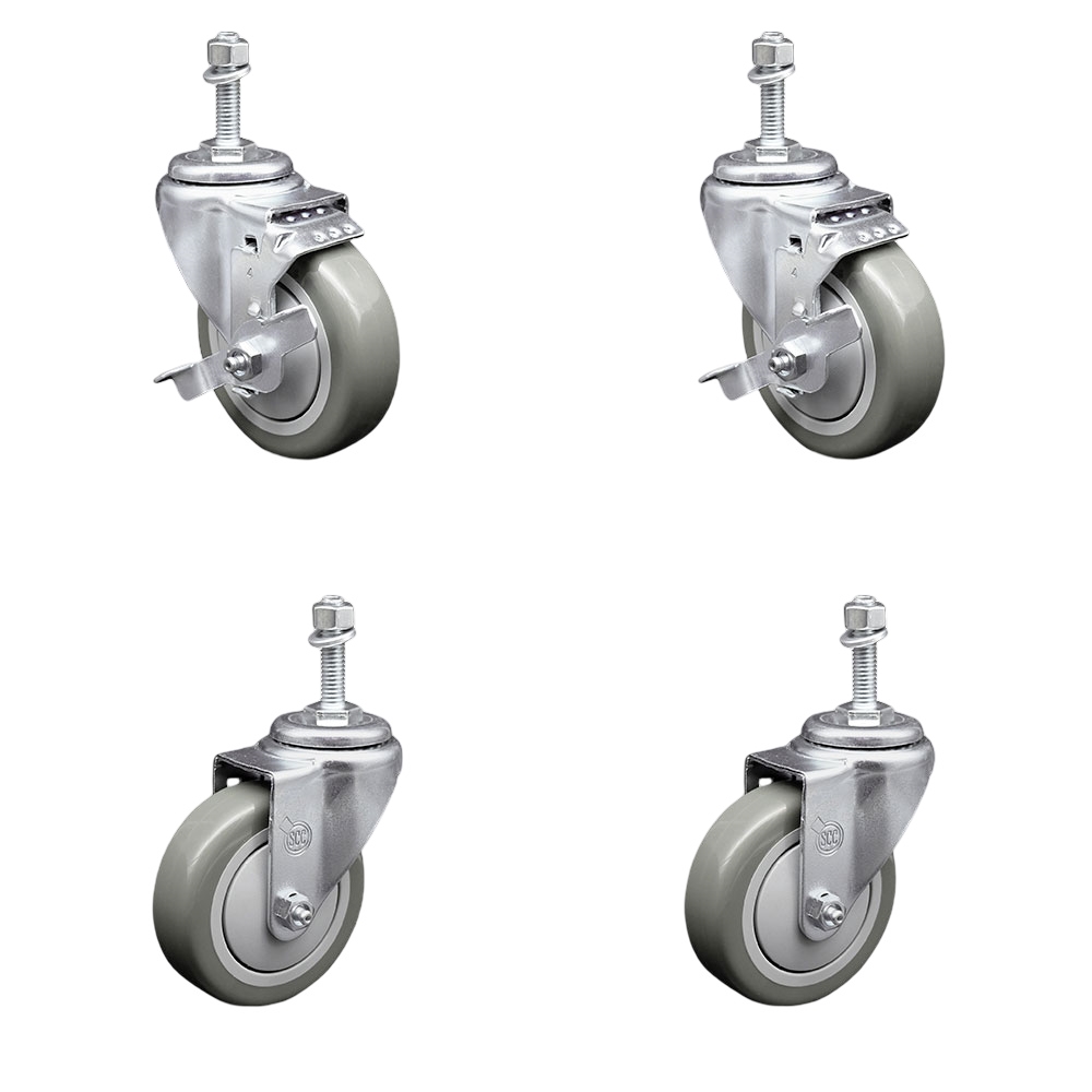 SCC-TS20S414-PPUB-TLB-M1015-2-S-2 Polyurethane Swivel Threaded Stem Caster with 4 x 1.25 in. Gray Wheels & 10 mm Stems - Set of 4