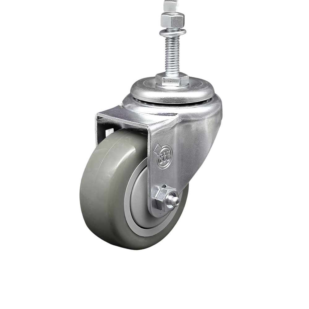SCC-SSTS20S314-PPUB-M1015 Stainless Steel Polyurethane Swivel Threaded Stem Caster with 3 x 1.25 in. Gray Wheel & 10 mm Stem