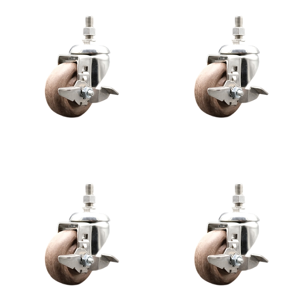 High Temperature Glass Filled Nylon Swivel Stem Caster with 3 in. Caster Wheel - 316 Stainless Steel Caster - Set of 4