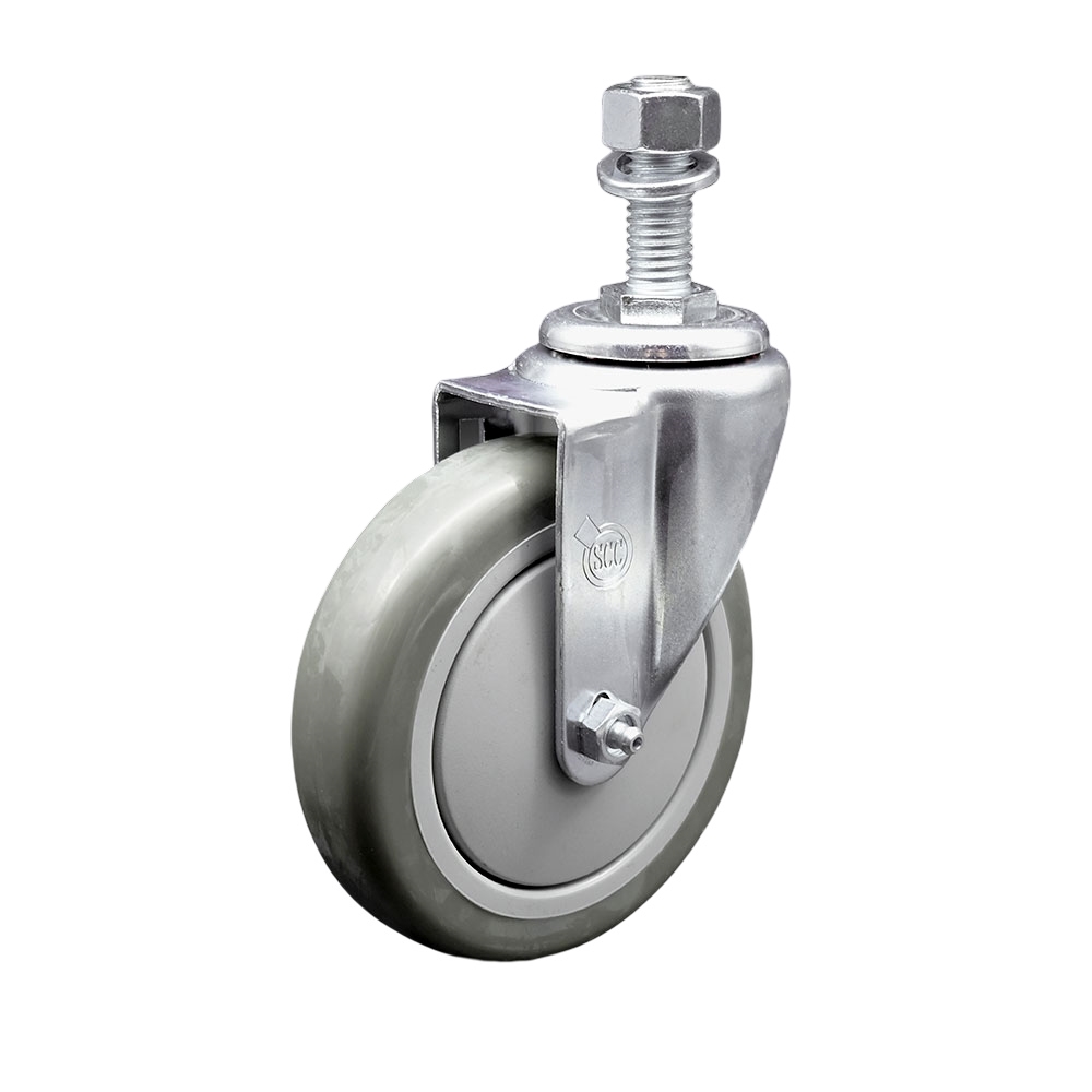 SCC-SSTS20S514-PPUB-M1215 Stainless Steel Polyurethane Swivel Threaded Stem Caster with 5 x 1.25 in. Gray Wheel & 12 mm Stem