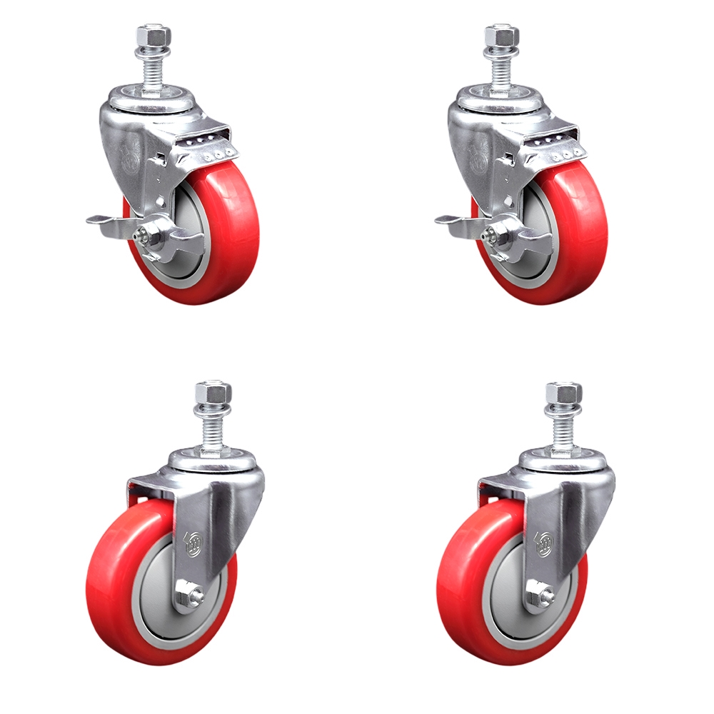 SCC-TS20S414-PPUB-RED-TLB-121315-2-S-2 Polyurethane Swivel Threaded Stem Caster with 4 x 1.25 in. Red Wheels & 0.5 in. Stems - Set of 4
