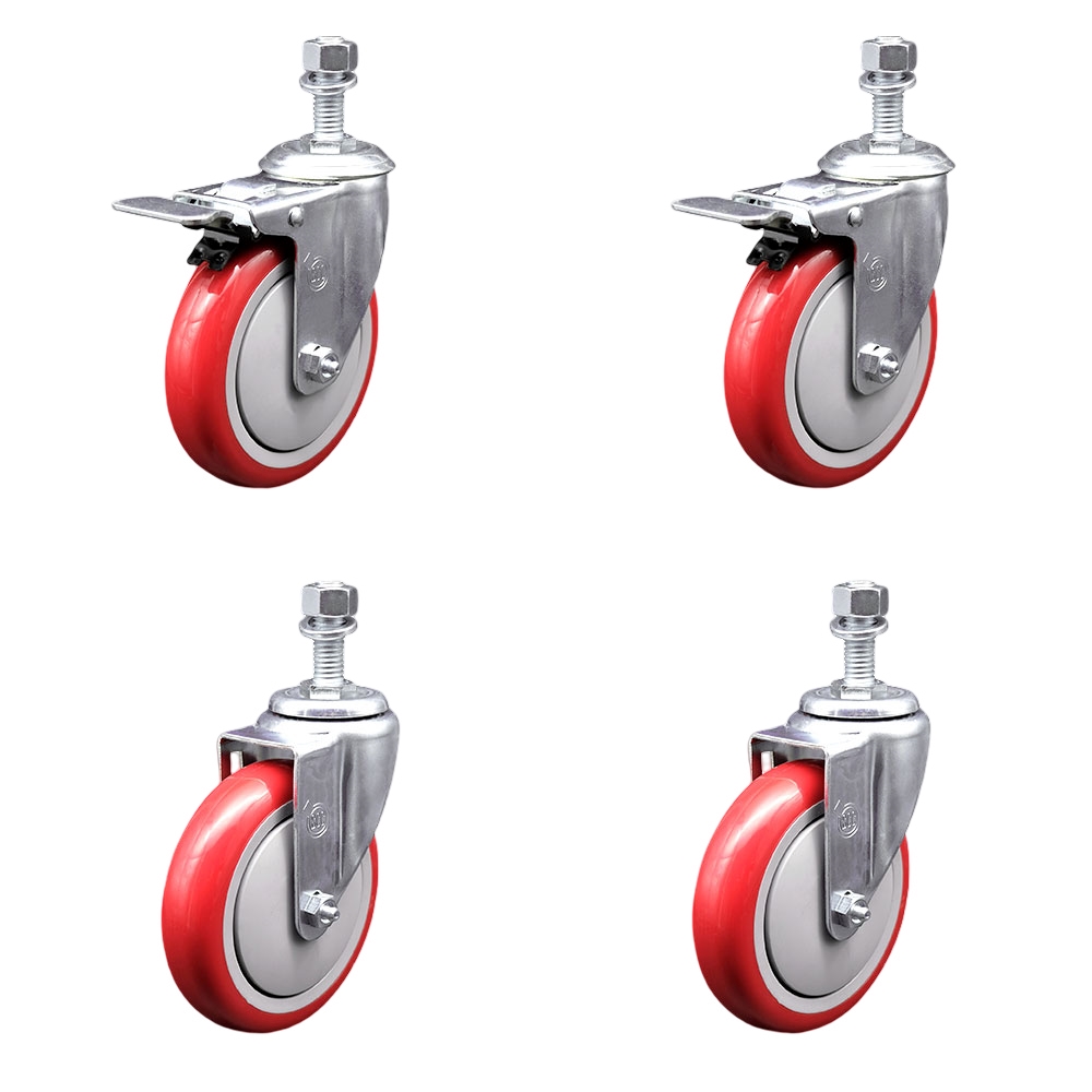 SCC-TSTTL20S514-PPUB-RED-121315-2-S-2 Polyurethane Swivel Threaded Stem Caster with 5 x 1.25 in. Red Wheels & 0.5 in. Stems - Set of 4