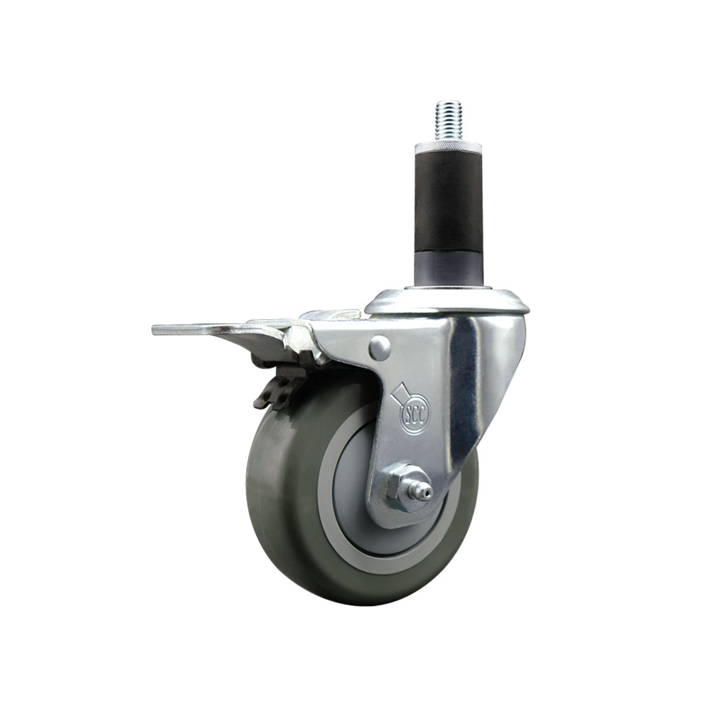 SCC-EXTTL20S3514-PPUB-114 Polyurethane Expanding Stem Swivel Caster with 3.5 in. Gray Wheel & 1.25 in. Stem & Total Locking Brake