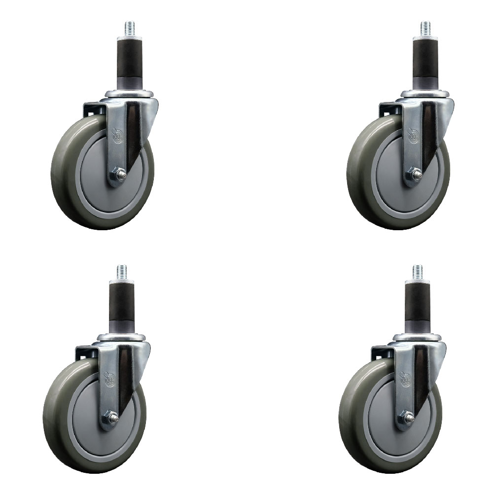 SCC-EX20S514-PPUB-114-4 Polyurethane Swivel Expanding Stem Caster with 5 in. Gray Wheels & 1.25 in. Stems - Set of 4