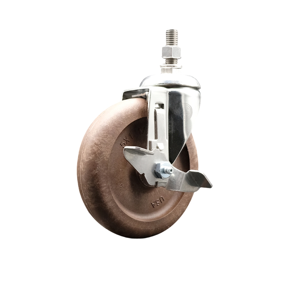 High Temperature Glass Filled Nylon Swivel Stem Caster with 5 in. Caster Wheel & Top Lock Brake - 316 Stainless Steel Caster