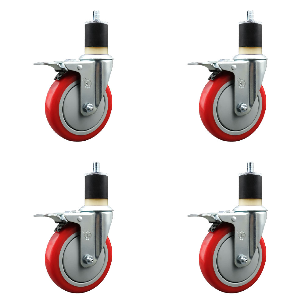 SCC-EXTTL20S514-PPUB-RED-178-4 Polyurethane Swivel Expanding Stem Caster with 5 in. Red Wheels & 1.87 in. Stems - Set of 4