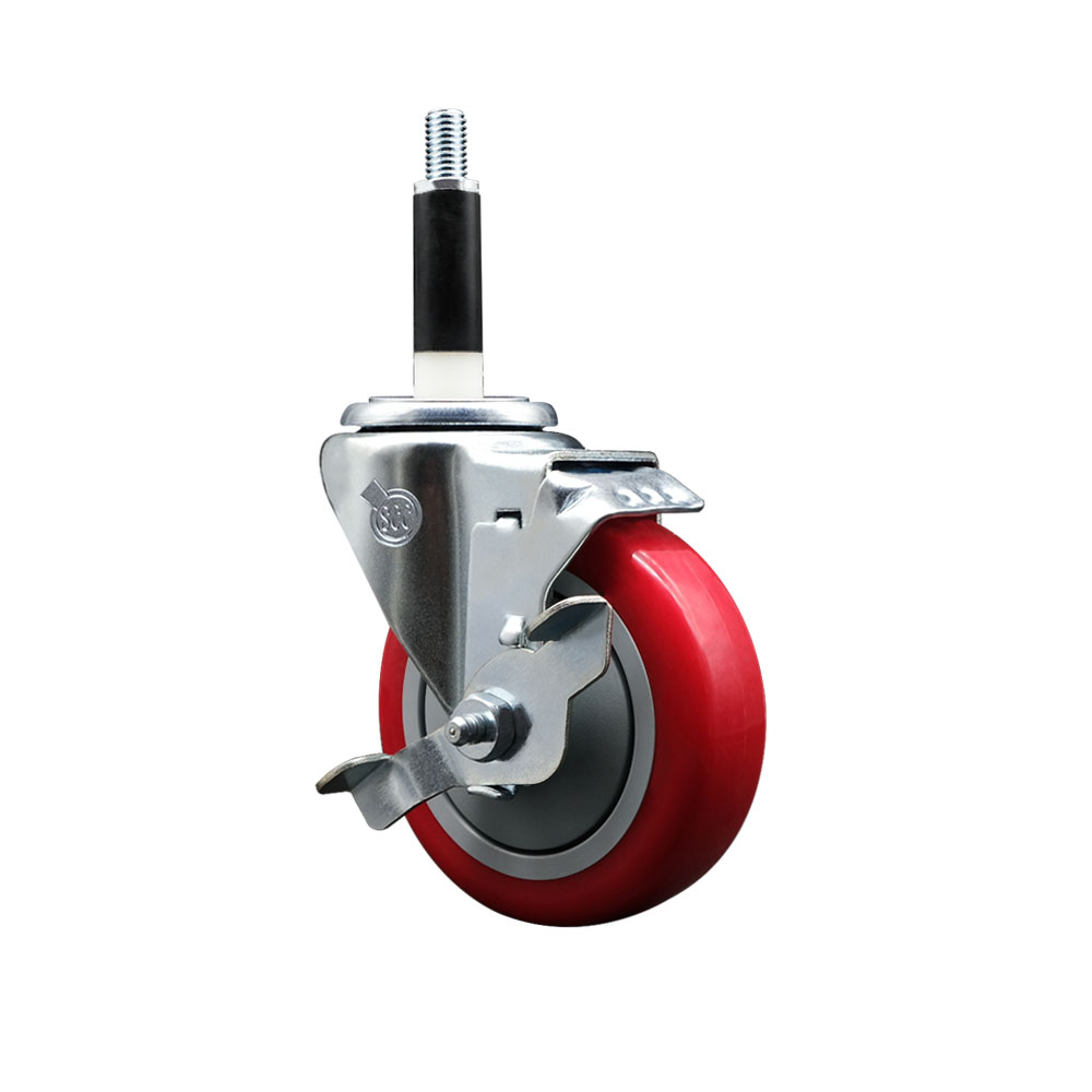 SCC-EX20S414-PPUB-RED-TLB-78 Polyurethane Expanding Stem Swivel Caster with 4 in. Red Wheel & 0.87 in. Stem & Top Locking Brake