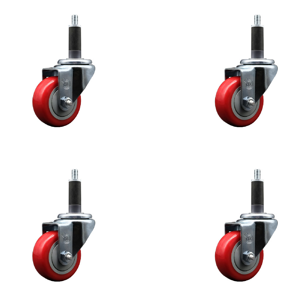 SCC-EX20S314-PPUB-RED-1-4 Polyurethane Swivel Expanding Stem Caster with 3 in. Red Wheels & 1 in. Stems - Set of 4