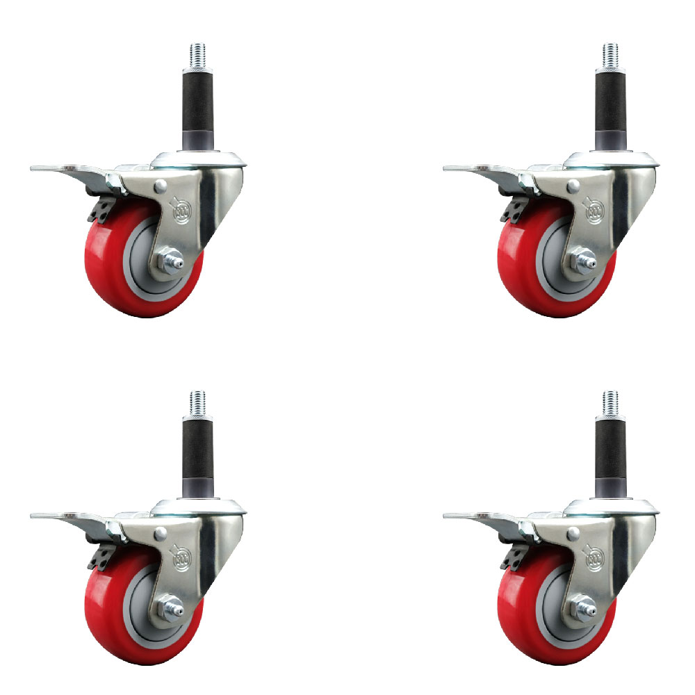 SCC-EXTTL20S314-PPUB-RED-1-4 Polyurethane Swivel Expanding Stem Caster with 3 in. Red Wheels & 1 in. Stems - Set of 4