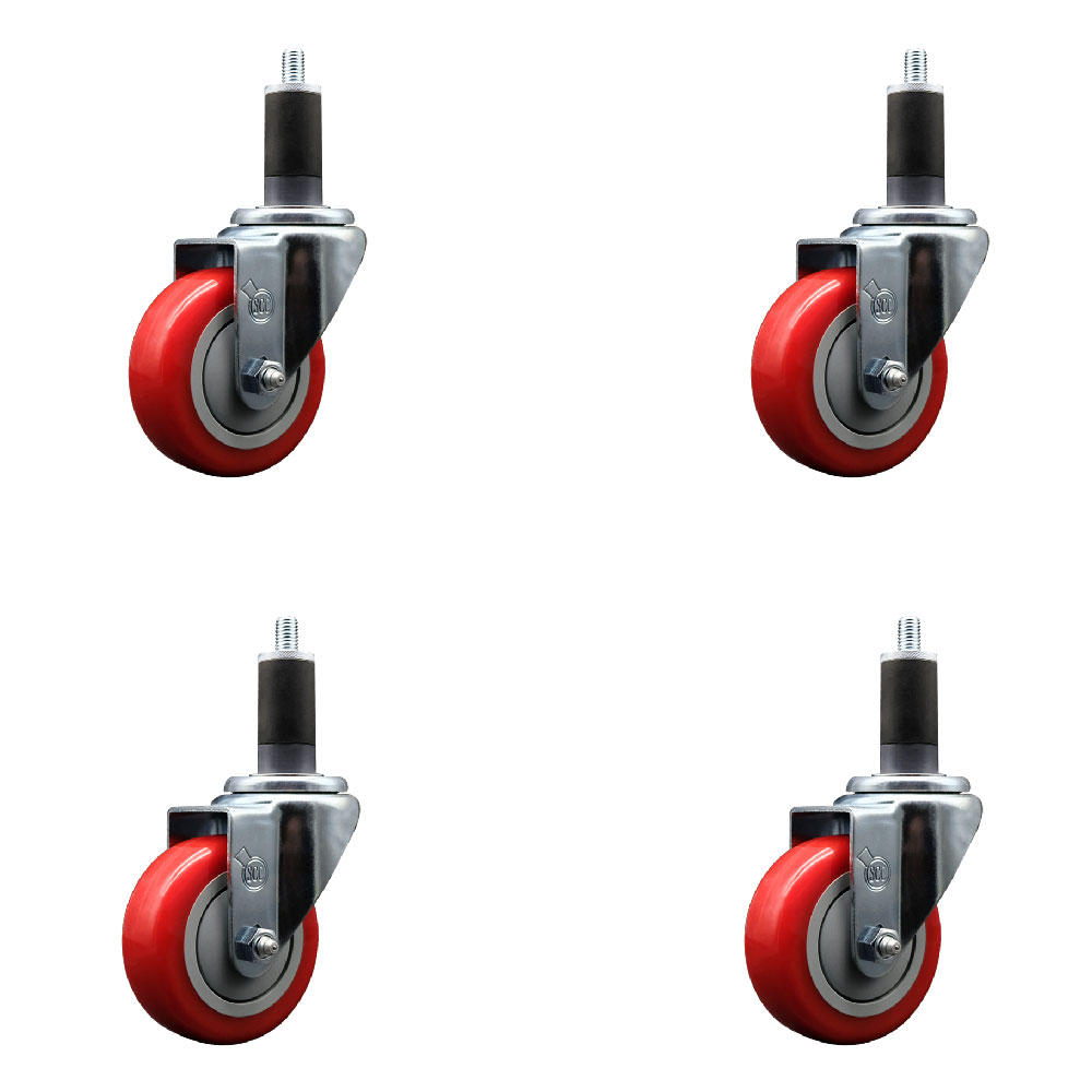 SCC-EX20S3514-PPUB-RED-114-4 Polyurethane Swivel Expanding Stem Caster with 3.5 in. Red Wheels & 1.25 in. Stems - Set of 4