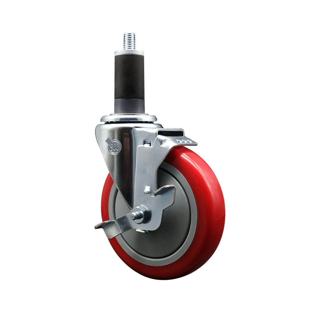 SCC-EX20S514-PPUB-RED-TLB-114 Polyurethane Expanding Stem Swivel Caster with 5 in. Red Wheel & 1.25 in. Stem & Top Locking Brake