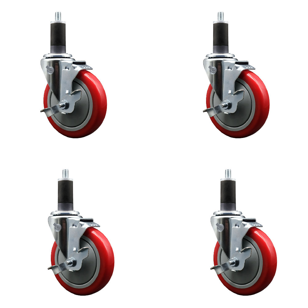 SCC-EX20S514-PPUB-RED-TLB-114-4 Polyurethane Swivel Expanding Stem Caster with 5 in. Red Wheels & 1.25 in. Stems - Set of 4
