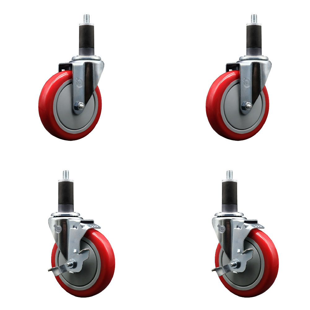 SCC-EX20S514-PPUB-RED-2-TLB-2-114 Polyurethane Swivel Expanding Stem Caster with 5 in. Red Wheels & 1.25 in. Stems - Set of 4