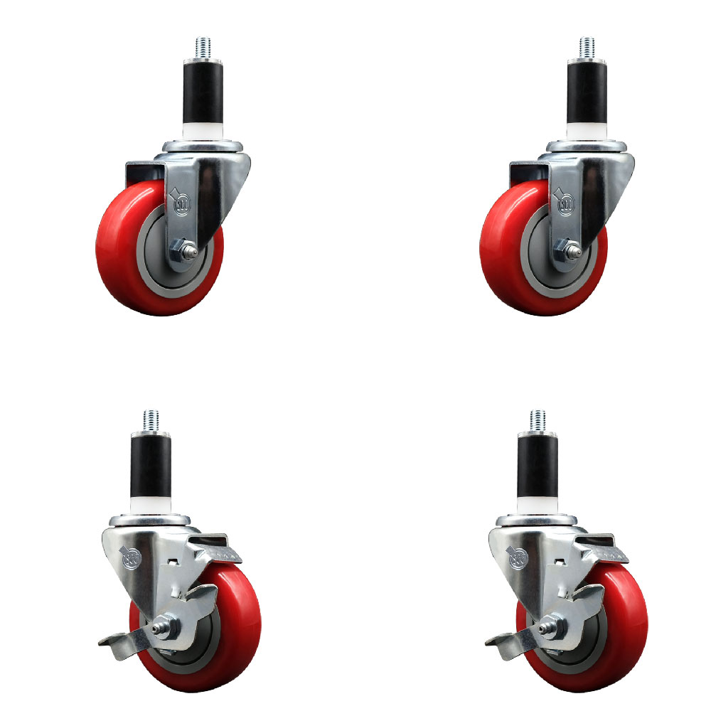 SCC-EX20S3514-PPUB-RED-2-TLB-2-138 Polyurethane Swivel Expanding Stem Caster with 3.5 in. Red Wheels & 1.38 in. Stems - Set of 4