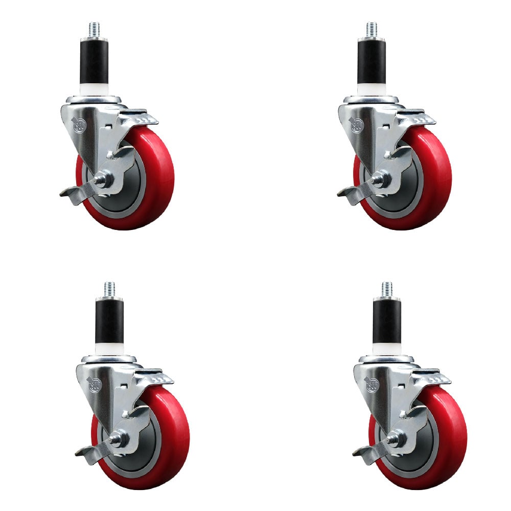 SCC-EX20S414-PPUB-RED-TLB-138-4 Polyurethane Swivel Expanding Stem Caster with 4 in. Red Wheels & 1.38 in. Stems - Set of 4