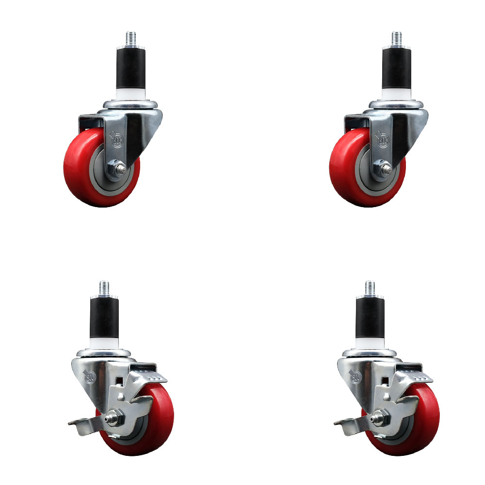 SCC-EX20S314-PPUB-RED-2-TLB-2-112 Polyurethane Swivel Expanding Stem Caster with 3 in. Red Wheels & 1.5 in. Stems - Set of 4