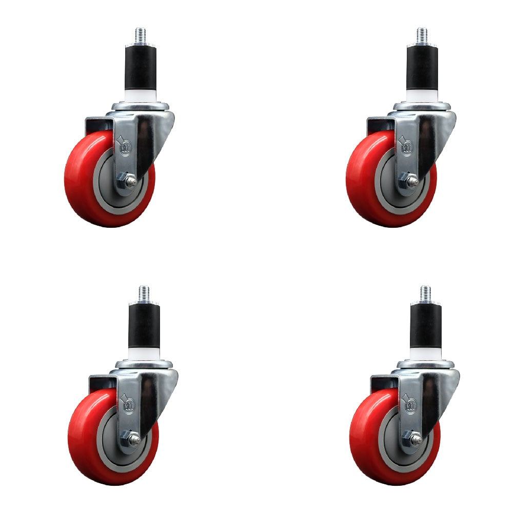 SCC-EX20S3514-PPUB-RED-112-4 Polyurethane Swivel Expanding Stem Caster with 3.5 in. Red Wheels & 1.5 in. Stems - Set of 4