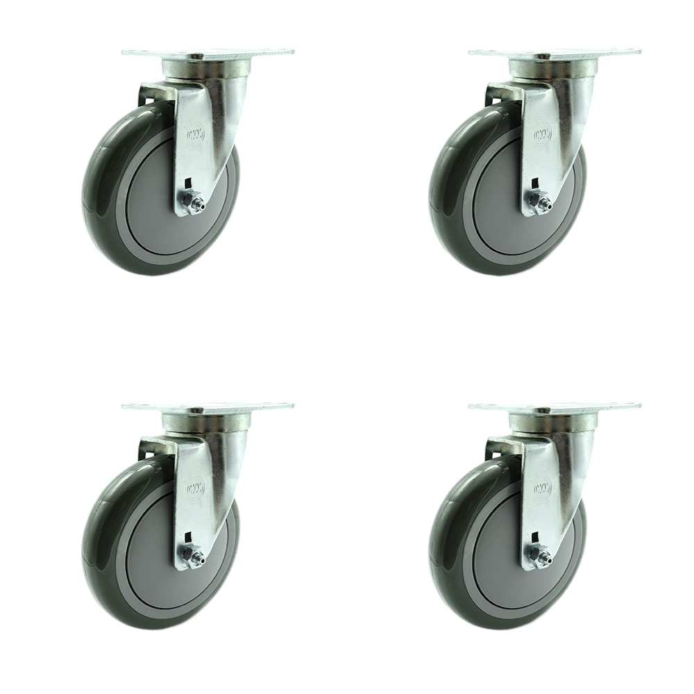 SCC-20S514-PPUB-TPU1-4 Universal Kitchen Casters 5 x 1.25 in. Polyurethane Gray Wheel Swivel Casters - Non Marking - Set of 4