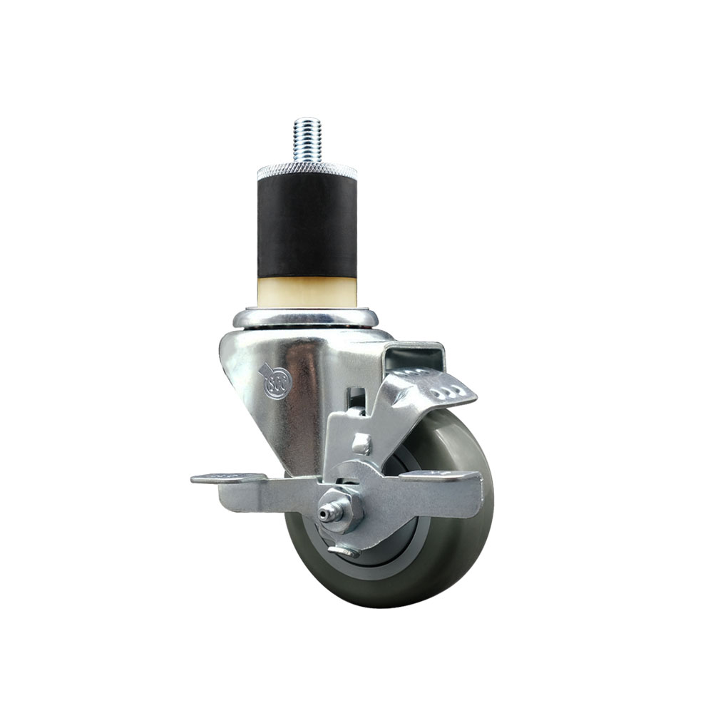SCC-EX20S314-PPUB-TLB-178 Polyurethane Expanding Stem Swivel Caster with 3 in. Gray Wheel & 1.87 in. Stem & Top Locking Brake