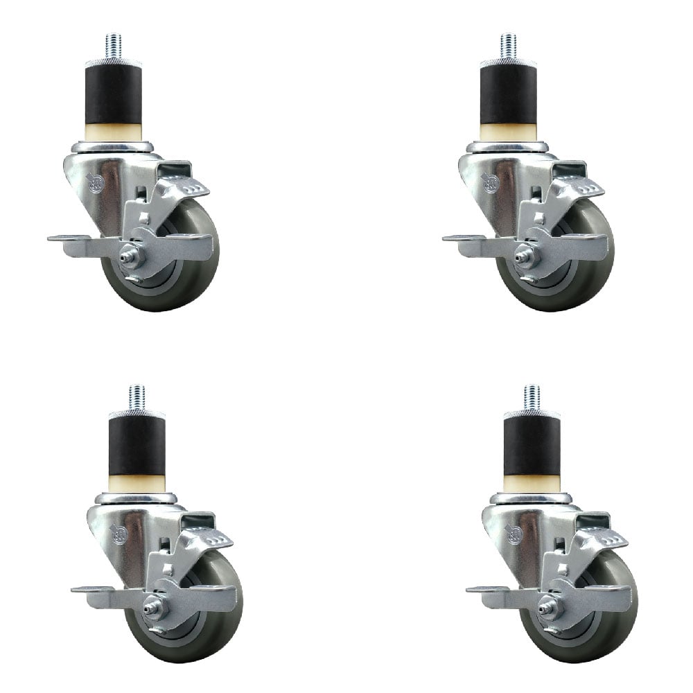 SCC-EX20S314-PPUB-TLB-178-4 Polyurethane Swivel Expanding Stem Caster with 3 in. Gray Wheels & 1.87 in. Stems - Set of 4
