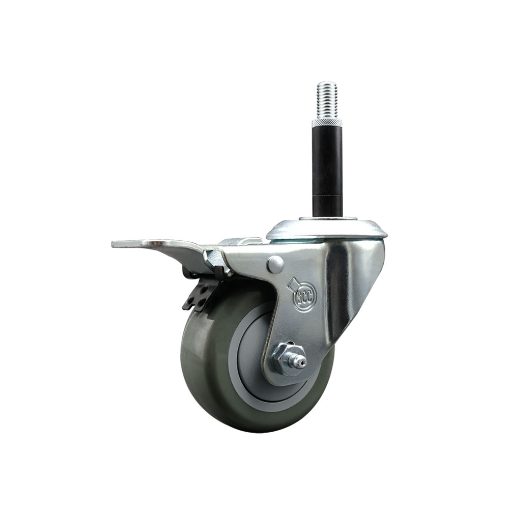 SCC-EXTTL20S314-PPUB-34 Polyurethane Expanding Stem Swivel Caster with 3 in. Gray Wheel & 0.75 in. Stem & Total Locking Brake