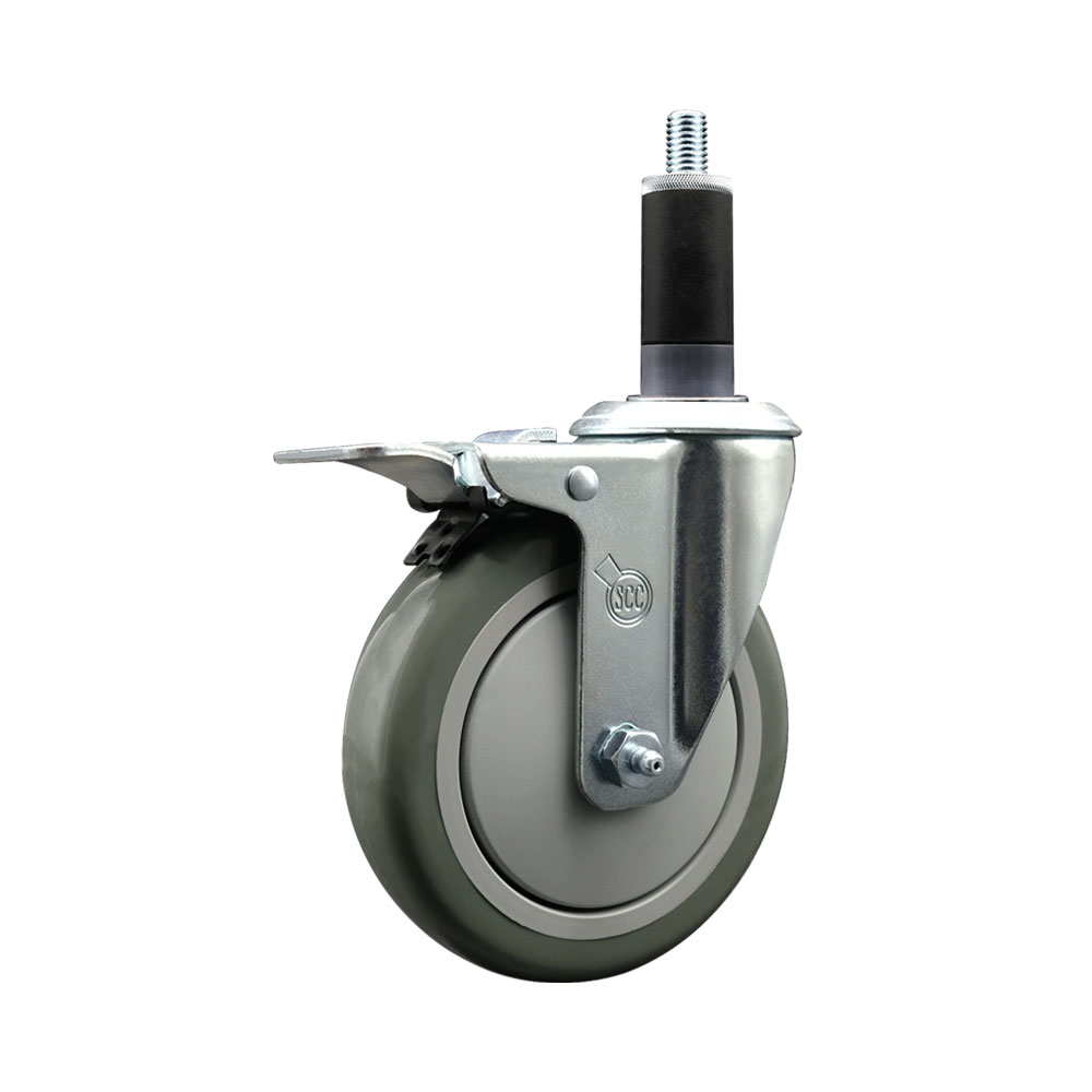 SCC-EXTTL20S514-PPUB-118 Polyurethane Expanding Stem Swivel Caster with 5 in. Gray Wheel & 1.13 in. Stem & Total Locking Brake