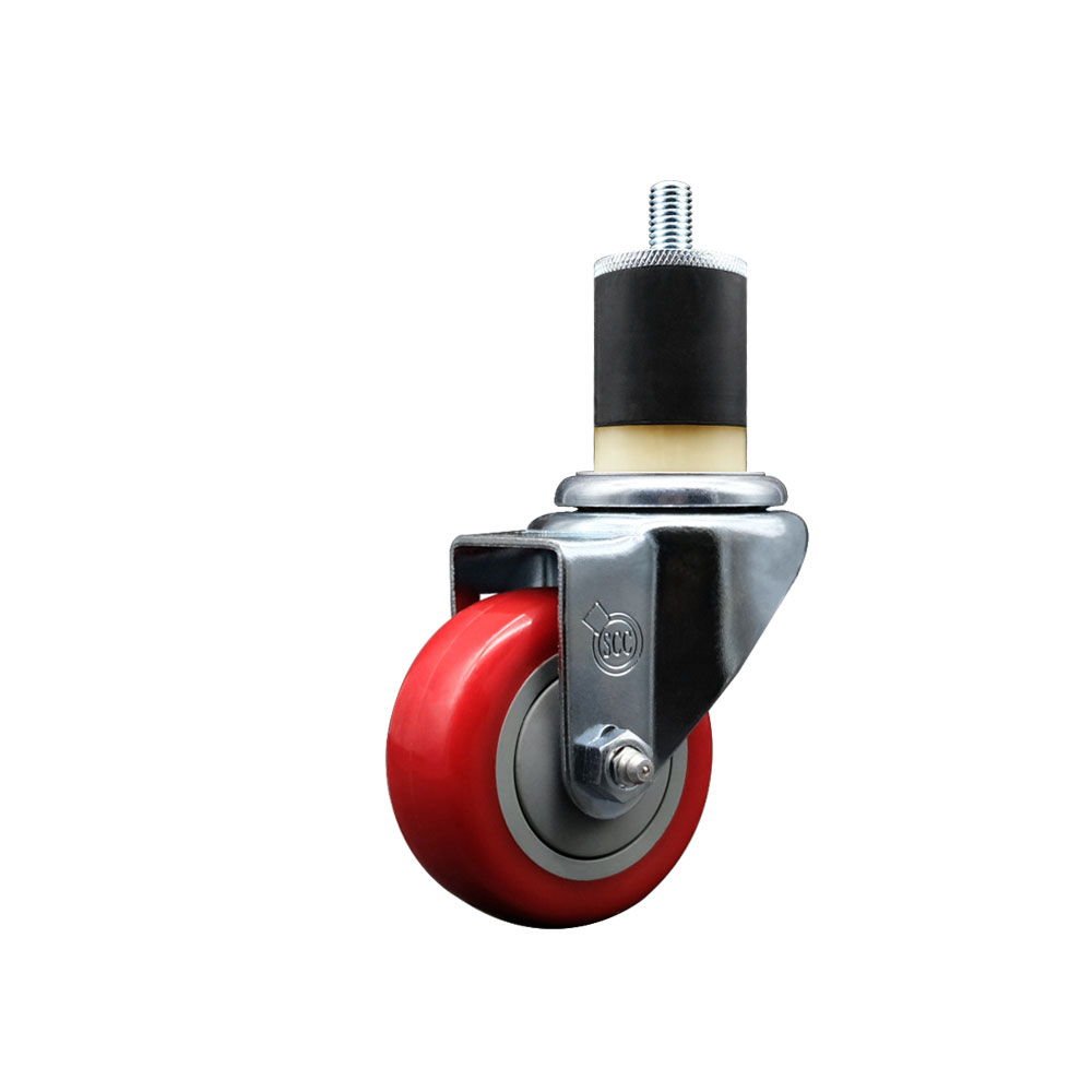 SCC-EX20S314-PPUB-RED-178 Polyurethane Expanding Stem Swivel Caster with 3 in. Red Wheel & 1.87 in. Stem