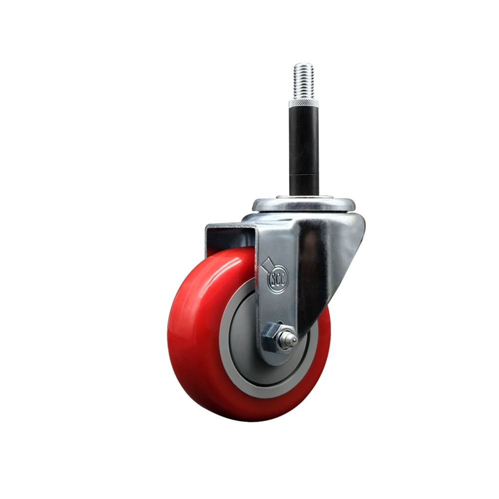 SCC-EX20S3514-PPUB-RED-34 Polyurethane Expanding Stem Swivel Caster with 3.5 in. Red Wheel & 0.75 in. Stem