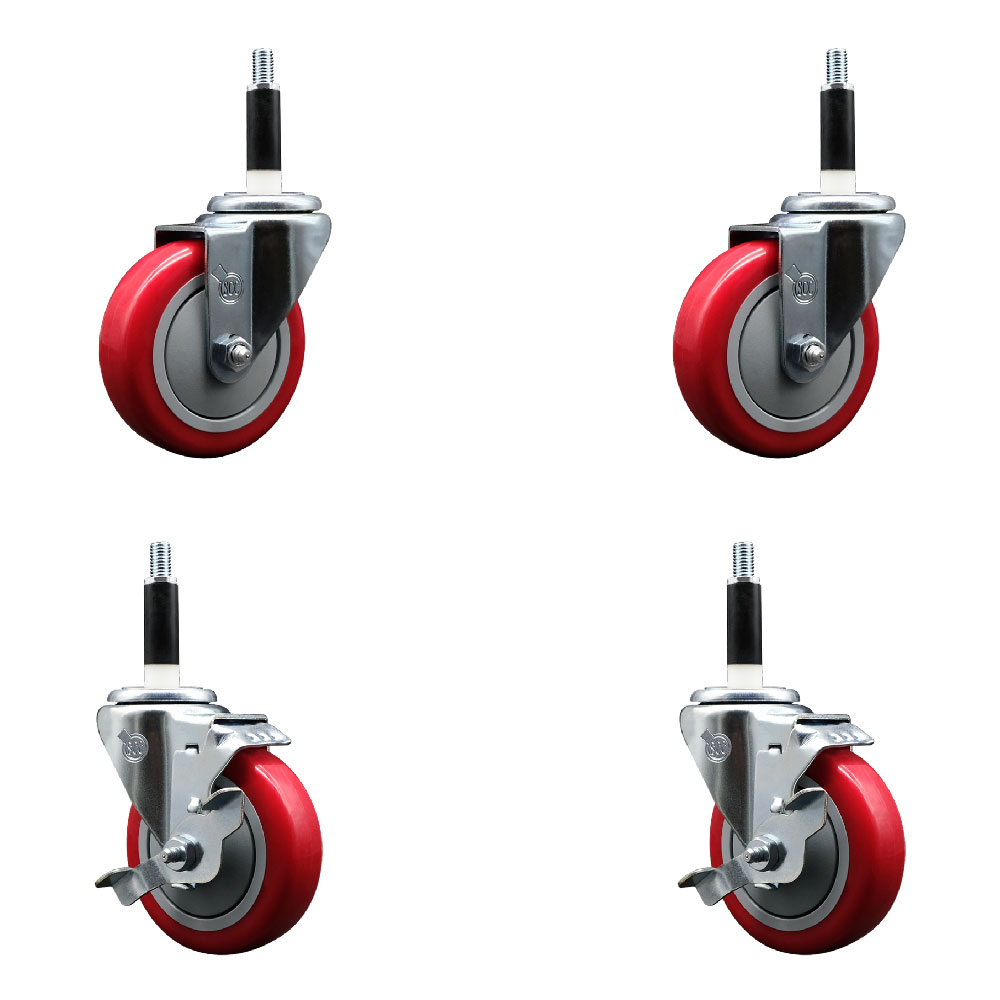 SCC-EX20S414-PPUB-RED-2-TLB-2-78 Polyurethane Swivel Expanding Stem Caster with 4 in. Red Wheels & 0.87 in. Stems - Set of 4