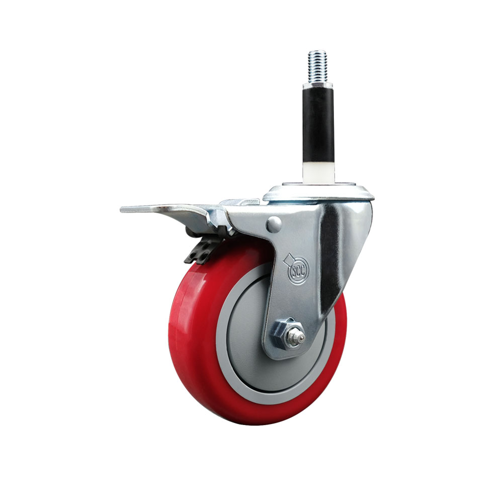 SCC-EXTTL20S414-PPUB-RED-78 Polyurethane Expanding Stem Swivel Caster with 4 in. Red Wheel & 0.87 in. Stem & Total Locking Brake