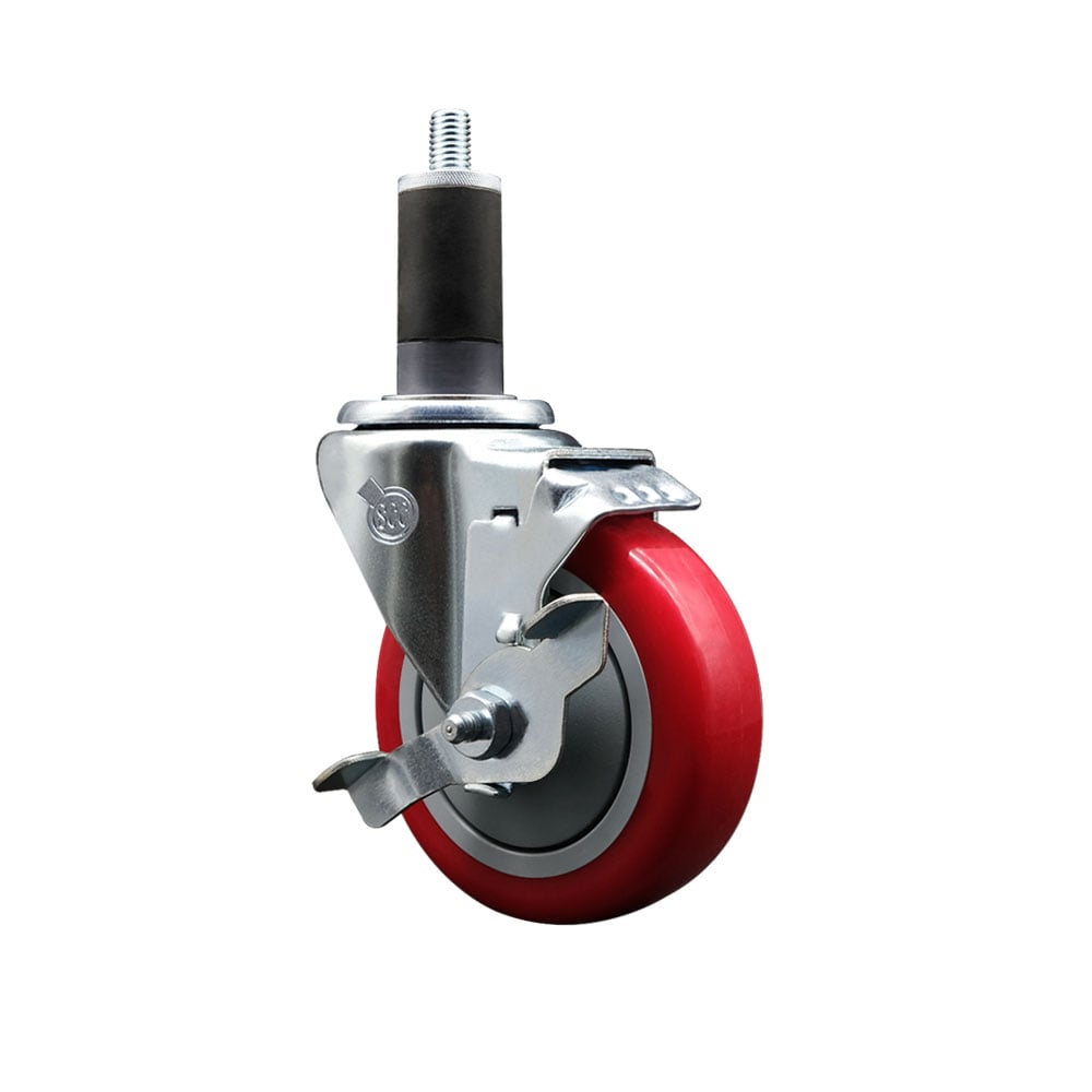 SCC-EX20S414-PPUB-RED-TLB-114 Polyurethane Expanding Stem Swivel Caster with 4 in. Red Wheel & 1.25 in. Stem & Top Locking Brake