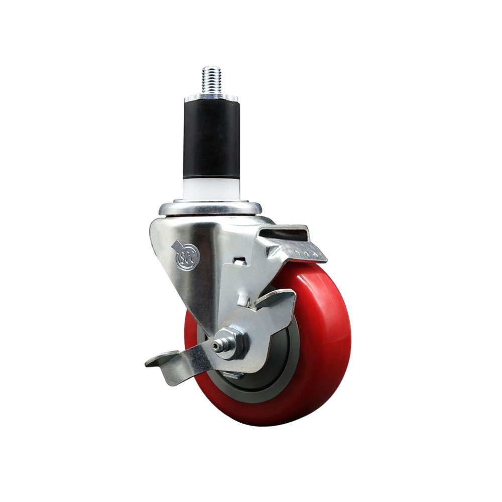 SCC-EX20S3514-PPUB-RED-TLB-112 Polyurethane Expanding Stem Swivel Caster with 3.5 in. Red Wheel & 1.5 in. Stem & Top Locking Brake