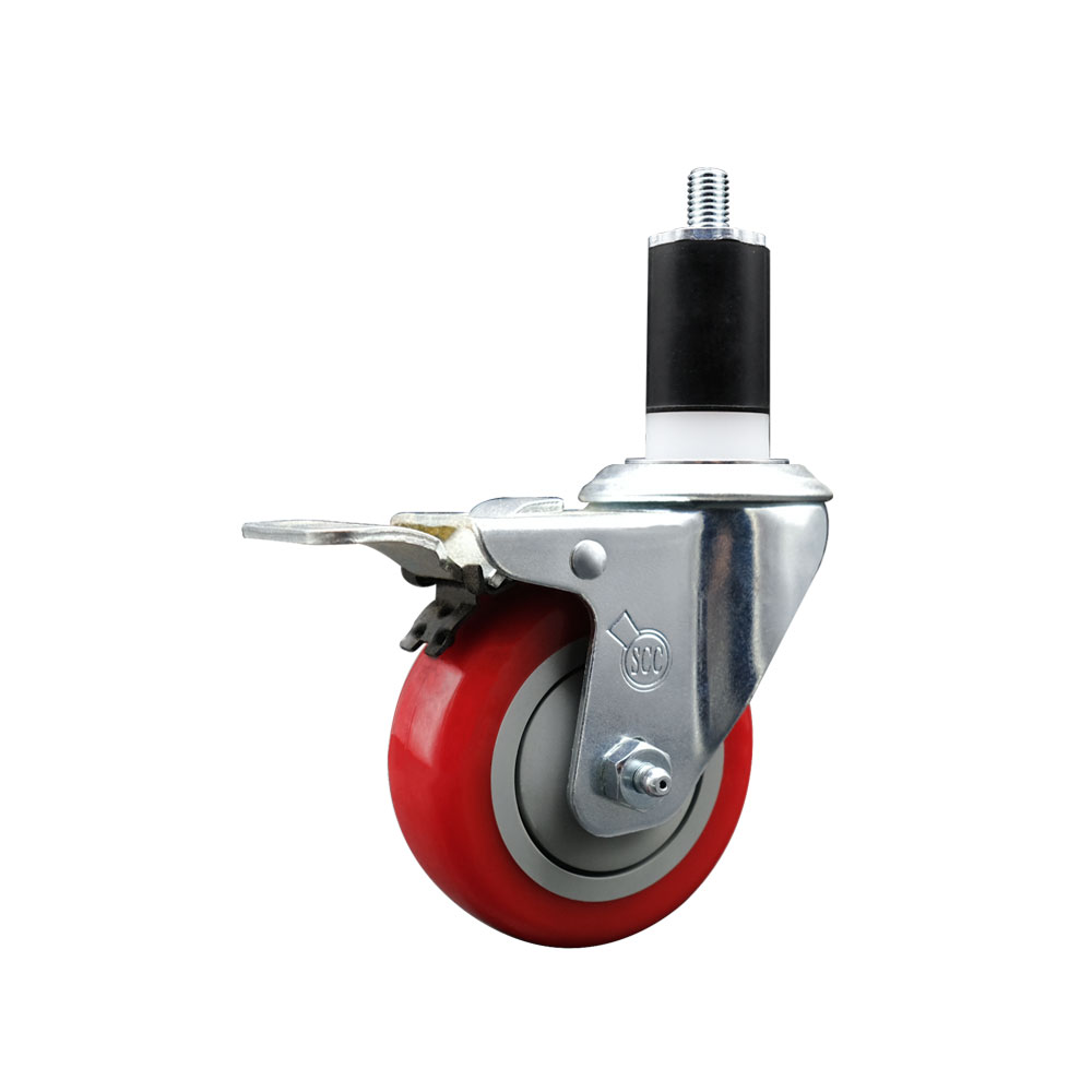 SCC-EXTTL20S3514-PPUB-RED-112 Polyurethane Expanding Stem Swivel Caster with 3.5 in. Red Wheel & 1.5 in. Stem & Total Locking Brake