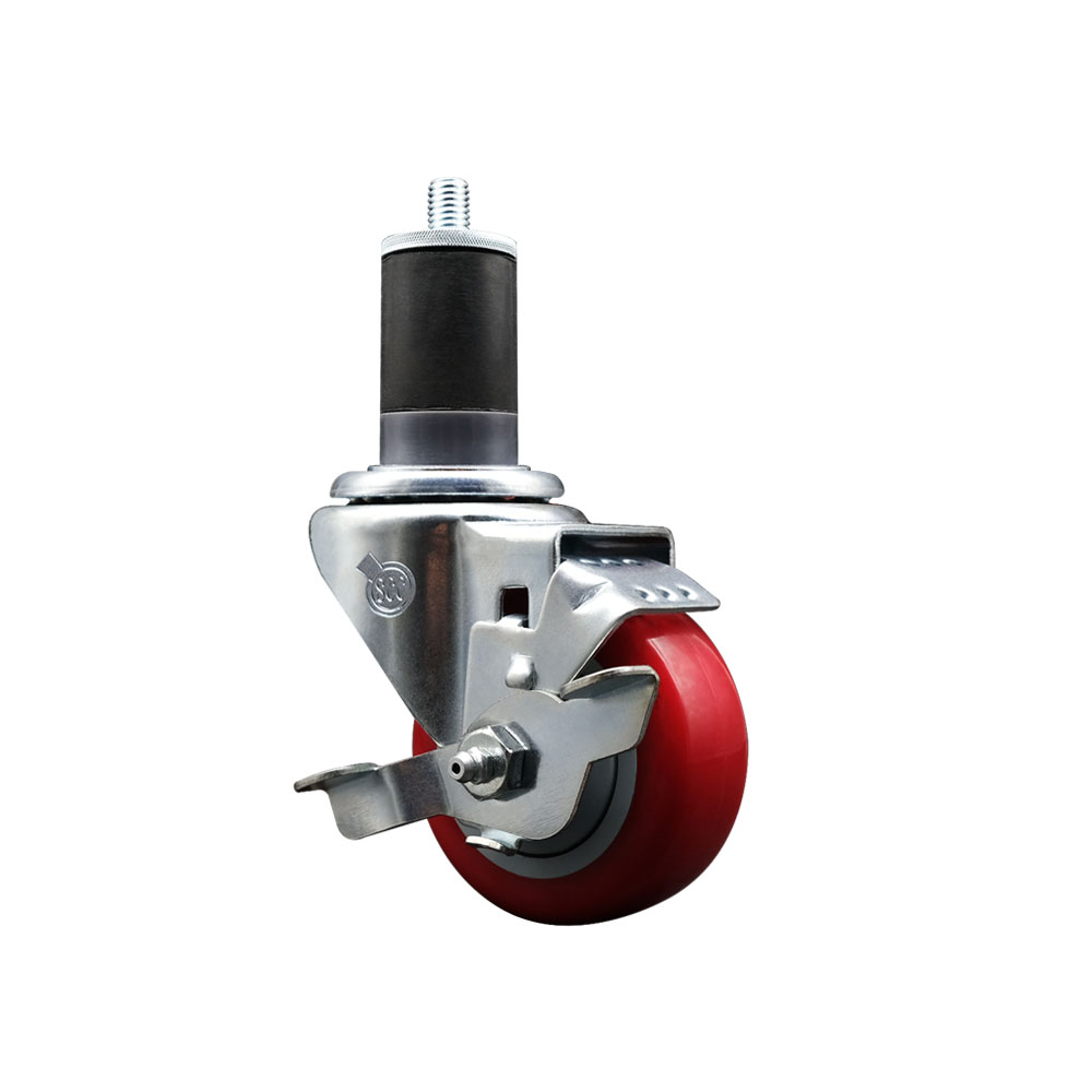 SCC-EX20S3514-PPUB-RED-TLB-158 Polyurethane Expanding Stem Swivel Caster with 3.5 in. Red Wheel & 1.63 in. Stem & Top Locking Brake