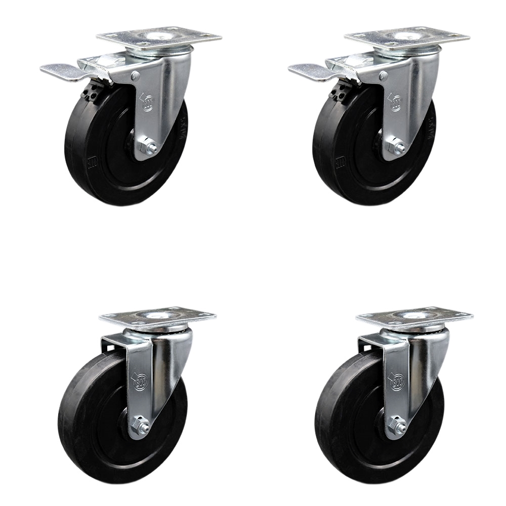 SCC-TTL20S514-SRS-2-S-2 Soft Rubber Swivel Top Plate Caster with 5 in. Black Wheels - Set of 4