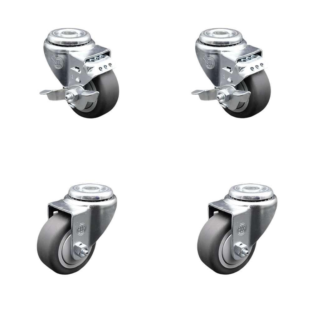 SCC-SSBH20S314-TPRB-2-TLB-2 Stainless Steel Thermoplastic Rubber Swivel Bolt Hole Caster, 3 x 1.25 in. Gray Wheels - Set of 4