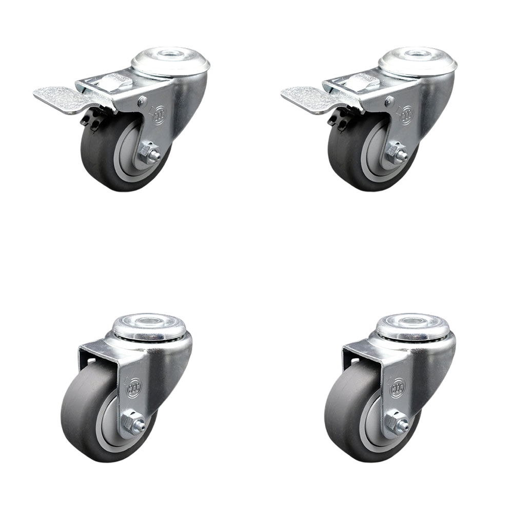 SCC-BHTTL20S3514-TPRB-2-S-2 Thermoplastic Rubber Swivel Bolt Hole Caster, 3.5 x 1.25 in. Gray Wheels - Set of 4