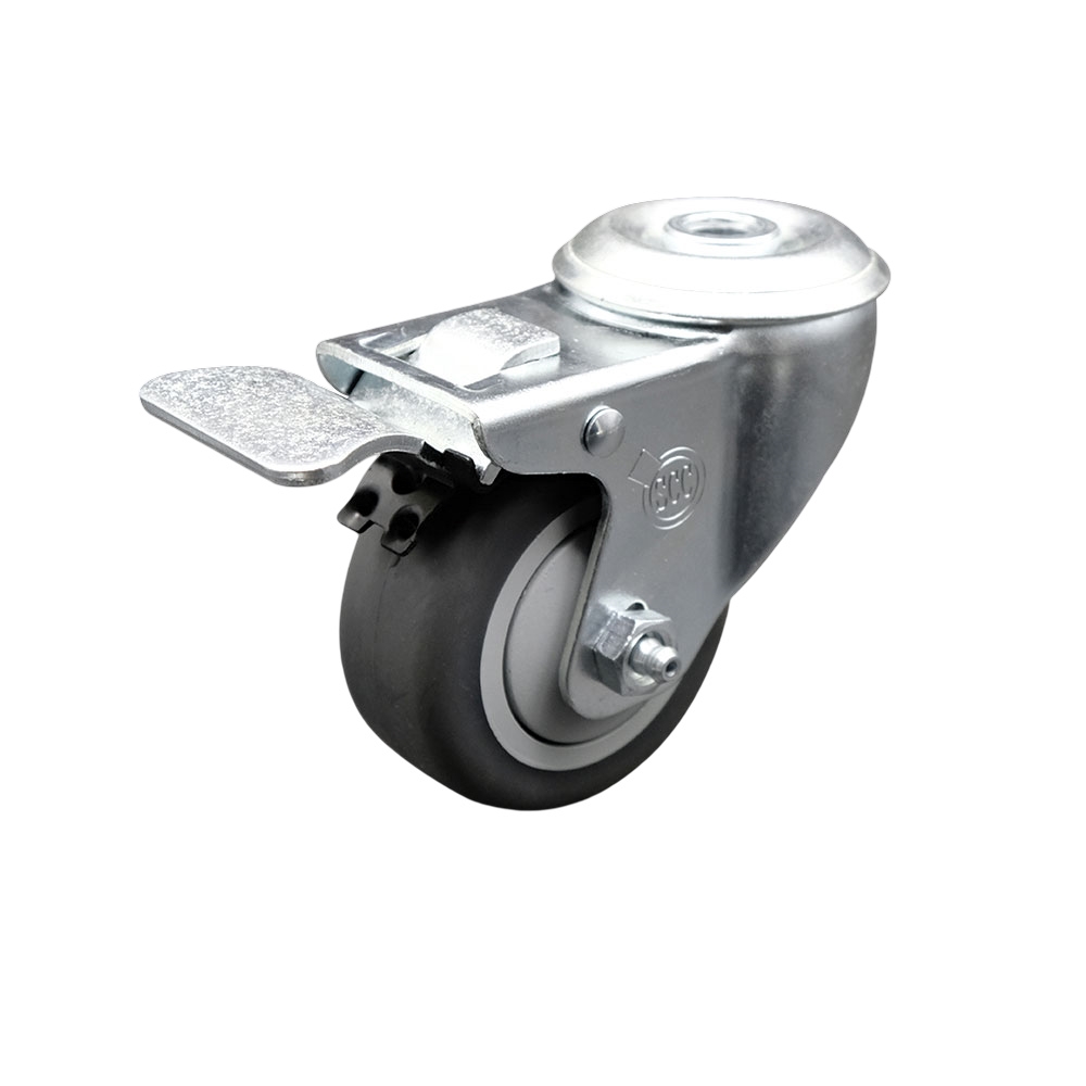 SCC-SSBHTTL20S3514-TPRB Stainless Steel Thermoplastic Rubber Swivel Bolt Hole Caster, 3.5 x 1.25 in. Gray Wheel & Total Locking Brake