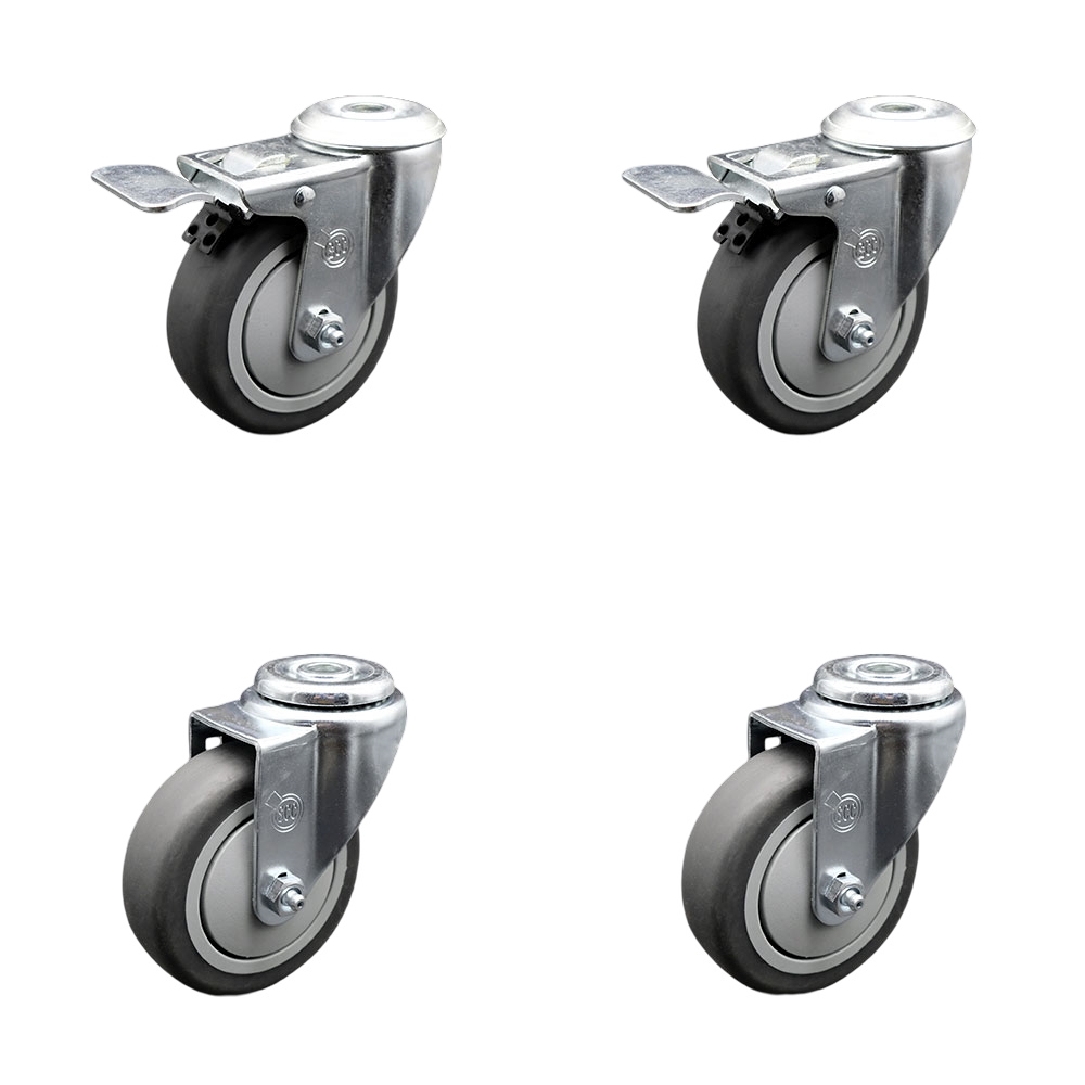 SCC-BHTTL20S414-TPRB-2-S-2 Thermoplastic Rubber Swivel Bolt Hole Caster, 4 x 1.25 in. Gray Wheels - Set of 4