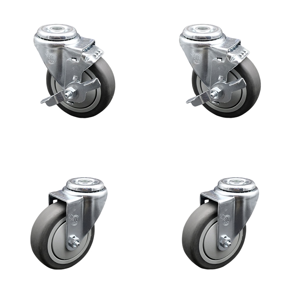 SCC-SSBH20S414-TPRB-2-TLB-2 Stainless Steel Thermoplastic Rubber Swivel Bolt Hole Caster, 4 x 1.25 in. Gray Wheels - Set of 4