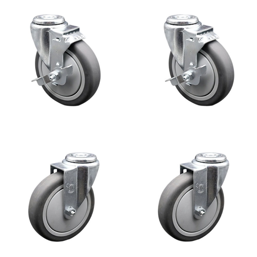SCC-SSBH20S514-TPRB-2-TLB-2 Stainless Steel Thermoplastic Rubber Swivel Bolt Hole Caster, 5 x 1.25 in. Gray Wheels - Set of 4