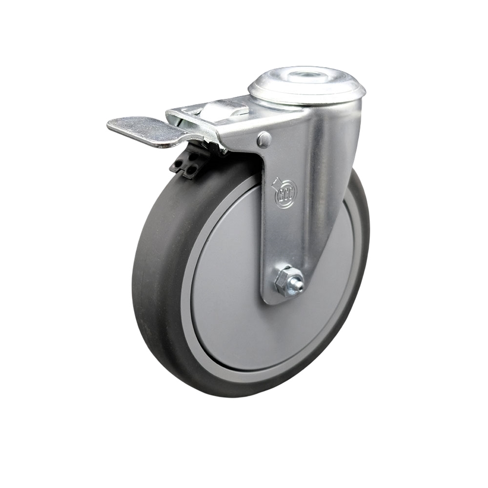 SCC-BHTTL20S614-TPRB Thermoplastic Rubber Swivel Bolt Hole Caster, 6 x 1.25 in. Gray Wheel & Total Locking Brake