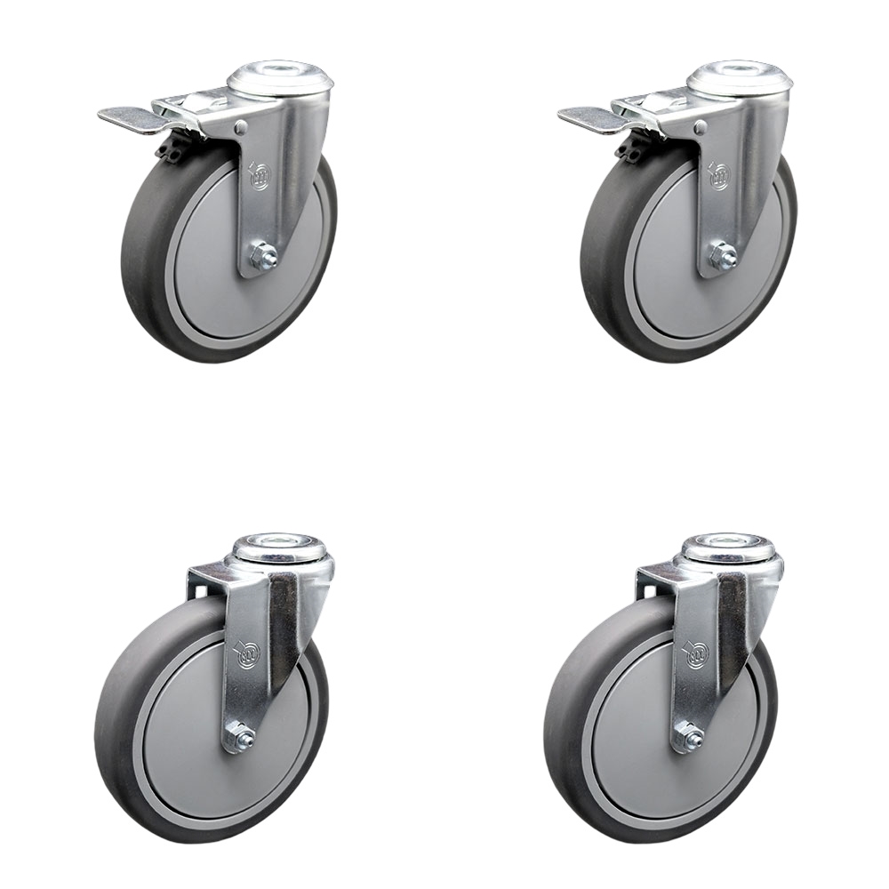 SCC-BHTTL20S614-TPRB-2-S-2 Thermoplastic Rubber Swivel Bolt Hole Caster, 6 x 1.25 in. Gray Wheels - Set of 4