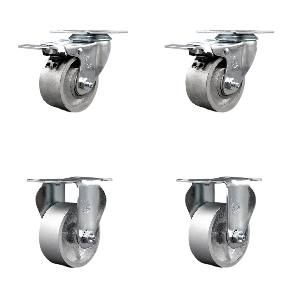 SCC-TTL20S315-SSR-2-R-2 Semi Steel Cast Iron Swivel Top Plate Caster with Roller Bearings - 3 in. Silver Wheels - Set of 4