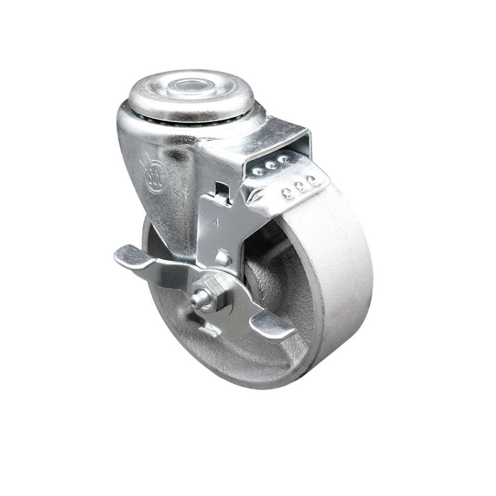 Semi Steel Swivel Caster - Silver - 4 x 1.5 in. - Top Locking Brake