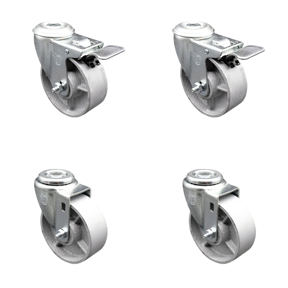 SCC-BHTTL20S415-SSR-2-S-2 Semi Steel Cast Iron Swivel Bolt Hole Caster with Roller Bearing - 4 x 1.5 in. Silver Wheels - Set of 4