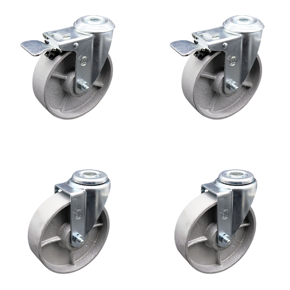 SCC-BHTTL20S515-SSR-2-S-2 Semi Steel Cast Iron Swivel Bolt Hole Caster with Roller Bearing - 5 x 1.5 in. Silver Wheels - Set of 4
