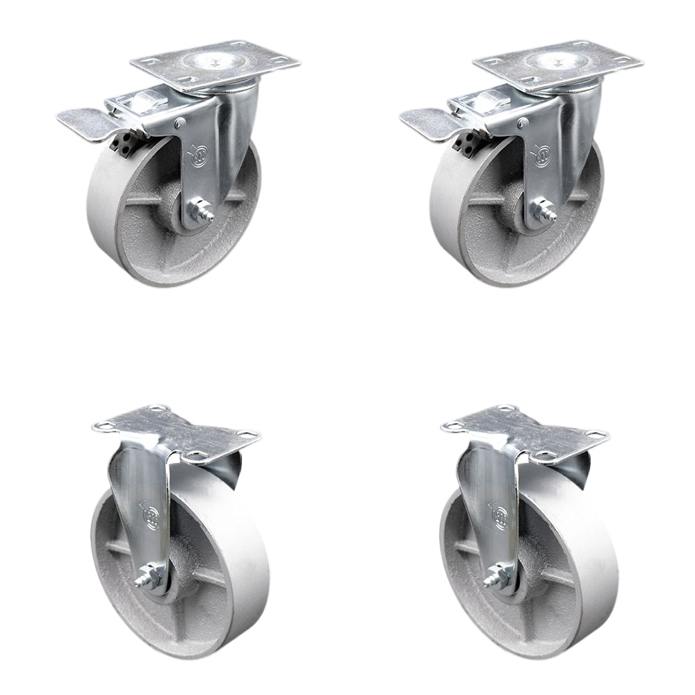 SCC-TTL20S515-SSR-2-R-2 Semi Steel Cast Iron Swivel Top Plate Caster with Roller Bearings - 5 in. Silver Wheels - Set of 4