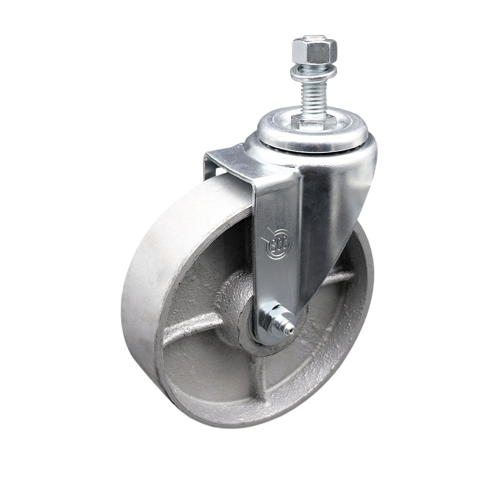 SCC-TS20S515-SSR-M1215 Semi Steel Cast Iron Swivel Threaded Stem Caster with Roller Bearing 5 x 1.5 in. Silver Wheel & 12 mm Stem
