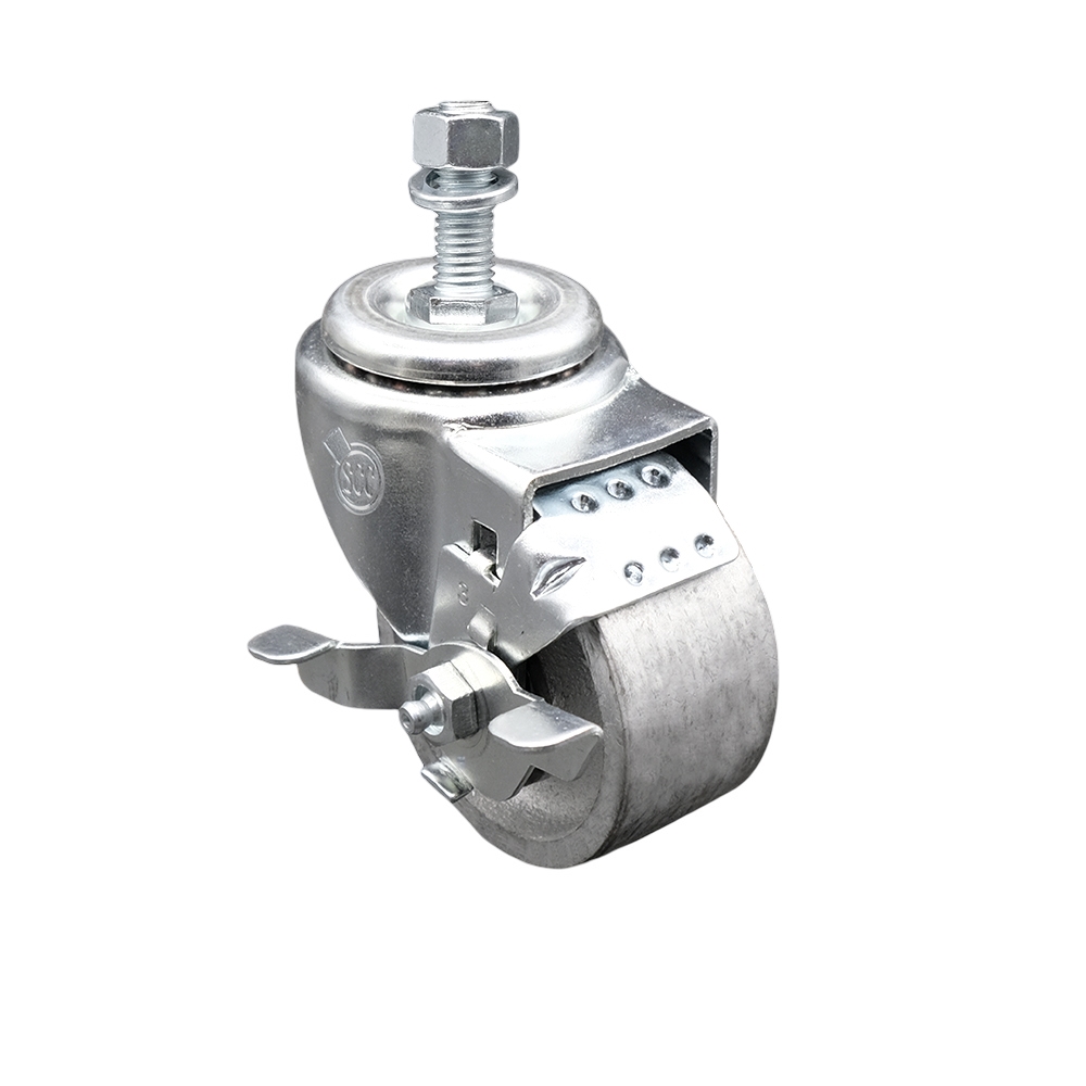 SCC-TS20S314-SSS-TLB-121315 Semi Steel Cast Iron Swivel Threaded Stem Caster with 3 x 1.25 in. Silver Wheel & 0.5 in. Stem & Top Locking Brake